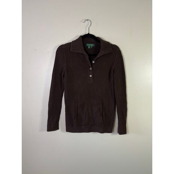 LAUREN Ralph Lauren sweater Brown Size Medium 3/4 Button Long Sleeve - Picture 6 of 15